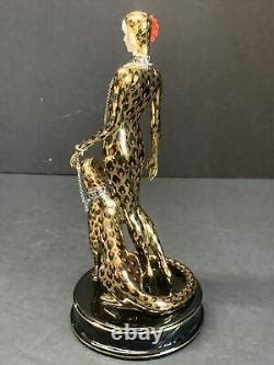 Art deco lady & borzoi rare royal dux, status: Vtg Franklin Mint Erte Art Deco Lady W Leopard Ocelot Porcelain Figurine Rare