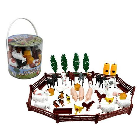 Farm Animal Action Figures Big Bucket Of Farm Animals 50 Pieces In