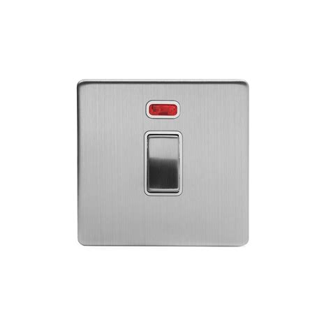 20a 1 Gang Double Pole Switch With Neon Brushed Chrome White Insert