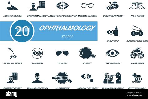 Ophthalmology set. Creative icons: contact lenses, ophthalmologist