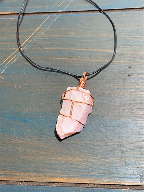 Pink Opal Necklace Wire Wrapped Hot Etsy Uk