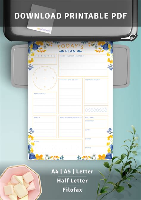 Colored Daily Planner Template With Flowered Pattern Sections