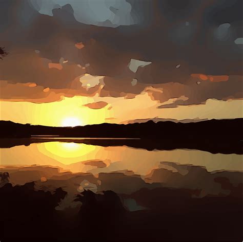 Sunset Lake Reflection Free Vector Graphic On Pixabay