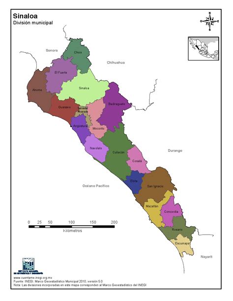 Mapa Para Imprimir De Sinaloa Mapa En Color De Los Municipios De