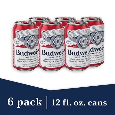 Budweiser Beer 6 Pack Beer 12 Fl Oz Cans