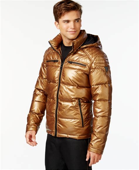 Guess Hooded Puffer Jacket In Metallic For Men Lyst