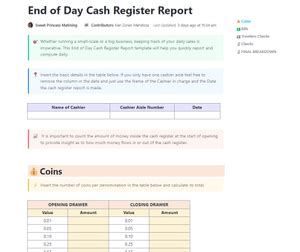 End Of Day Cash Register Report Template By Clickup Fstcd Com