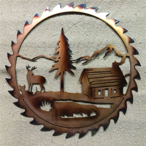 Saw Blade With Elk And Cabin Scrap Metal Art Metal Art Projects