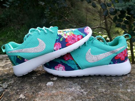 custom nike roshe run floral womens athletic shoes customized with fabric floral and swarovski