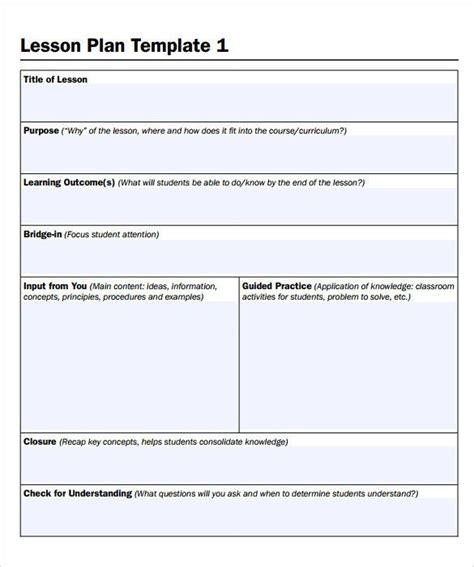Lesson Plans Template For Elementary Sample Simple Lesson Plan Template