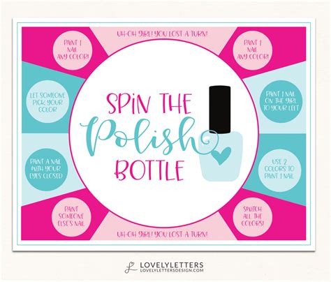 Spin The Polish Bottle Party Printable Spa Party Printable Nail Polish Print Birthday Party