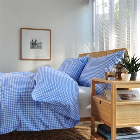 Gingham 100 Cotton Duvet Cover Set Blue Tonys Textiles