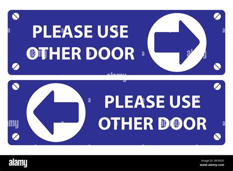 Please Use Other Door Sign On Blue Background White Text And Blue Arrow