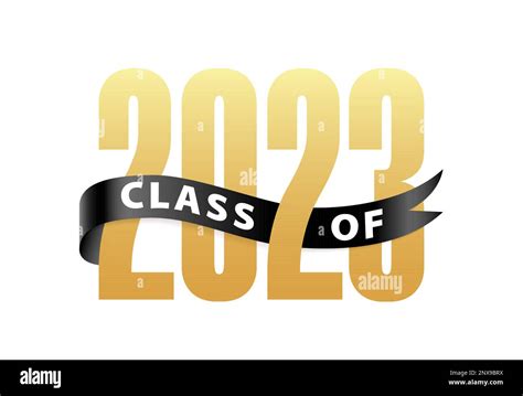 Class Of 2023 Gold Lettering Graduation 3d Logo With Ribbon Graduate