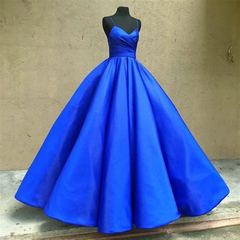 Spaghetti Straps Sweetheart Royal Blue Satin Prom Dresses Ball Gowns On