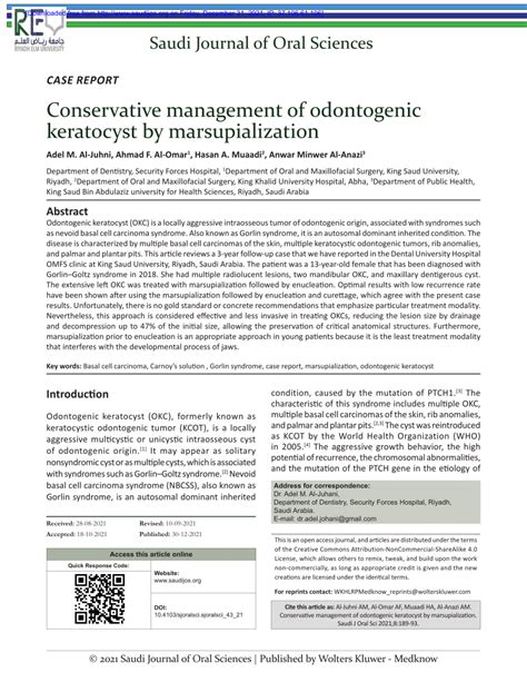 Pdf Conservative Management Of Odontogenic Keratocyst By Marsupialization