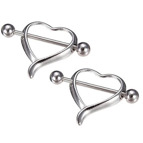 2pcpair Sexy Surgical Steel Heart Body Nipple Bar Barbell Piercing