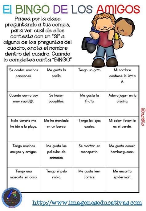 Actividad Para Los Primeros Días De Clase “el Bingo De Los Amigos