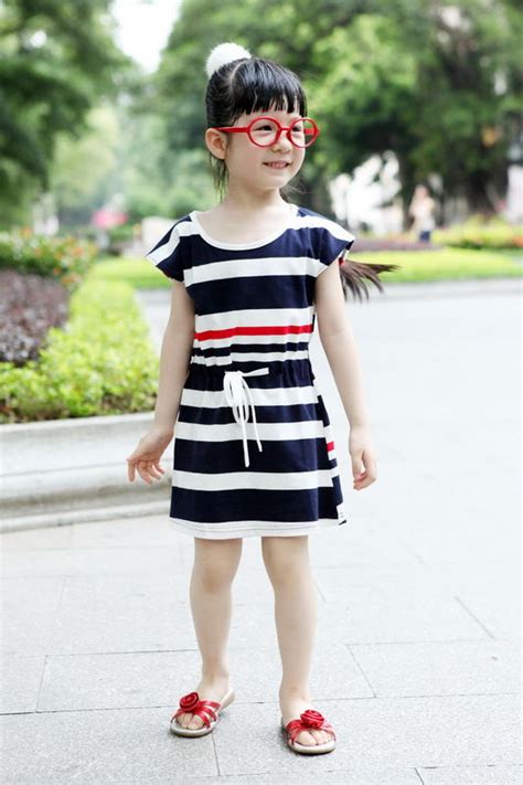 Multi Strips Girls Plain Cotton Dress Little Girls Casual Dresses