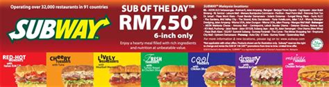 The subway sub of the day 2021 keep people more into eating the sandwiches with huge variety. SUBWAY - Sub of the Day RM7.50 (6-inch only) - Food ...