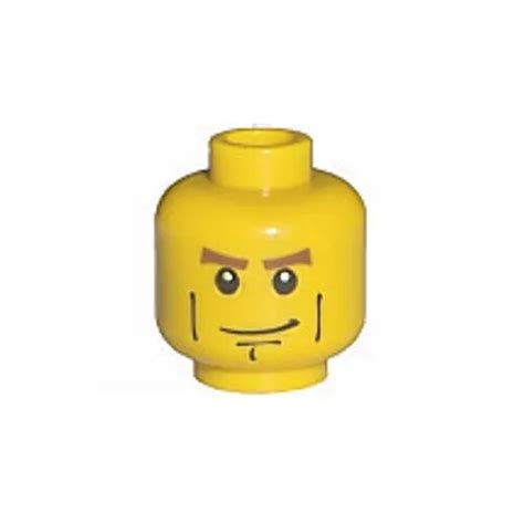 Lego Minifig Head Brown Eyebrows Vertical Cheek Lines Chin Dimple