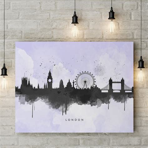London Skyline Watercolour Abstract Art Print Blue On White Background