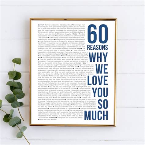 60 Reasons Why We Love You Poster Frame Personalized 60th Etsy Australia