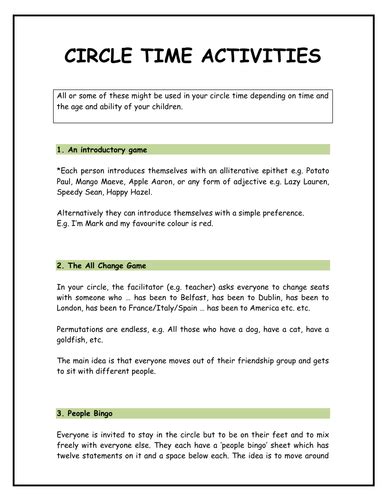 Circle Time Activities Teaching Resources