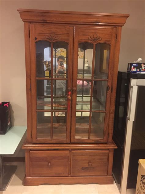 Antique Solid Wood Glass Display Cabinet Furniture Shelves And Drawers On Carousell