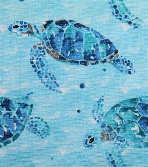Novelty Cotton Fabric 43 U0022 Seaglass Turtle Swimming Turtle Swimming