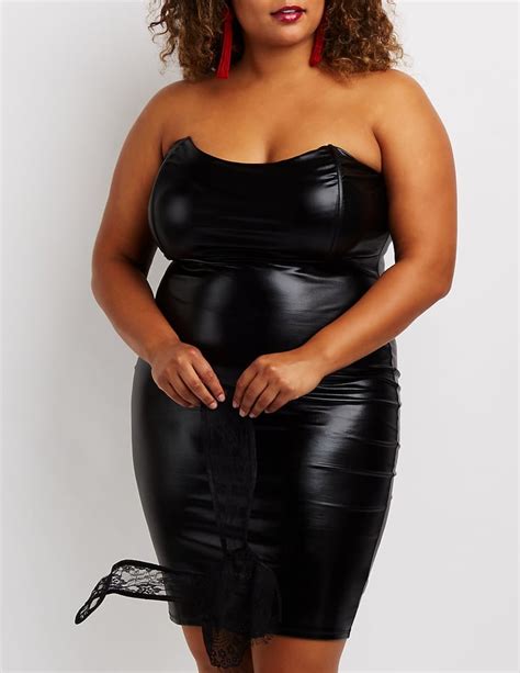 Charlotte Russe Strapless Faux Leather Bodycon Dress Iskra Lawrences Black Latex Dress On Trl