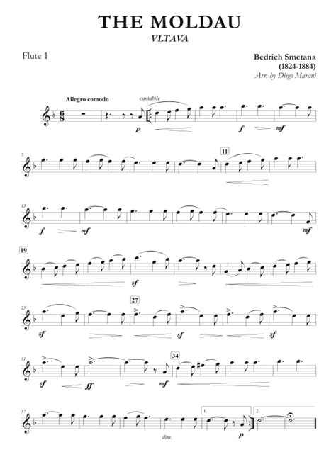 The Moldau For Two Flutes And Piano Arr Diego Marani Sheet Music