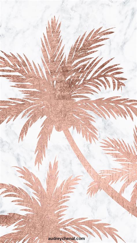 Tropical Simple Rose Gold Palm Trees White Marble By Audrey Chenal