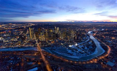 Aerial Photo Calgary Skyline At Sunset