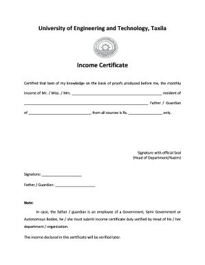 The family would consist of the applicant, his or her parents. Income Certificate - Fill Online, Printable, Fillable, Blank | PDFfiller