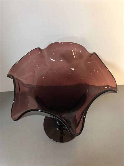 Vintage Amethyst Purple Vase Large Ruffle Art Glass Hand Blown Etsy