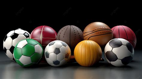 Collection Of Sports Balls Soccer Basketball Rugby Tennis Volleyball