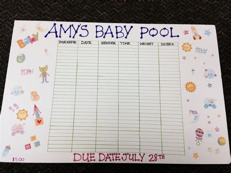 Have each guest write their name on their guess of birth date. Office+Baby+Due+Date+Pool+Template | Baby pool, Baby due ...