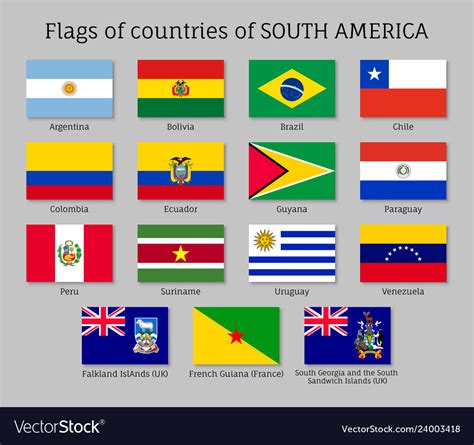 Countries Flags South America Continent Royalty Free Vector