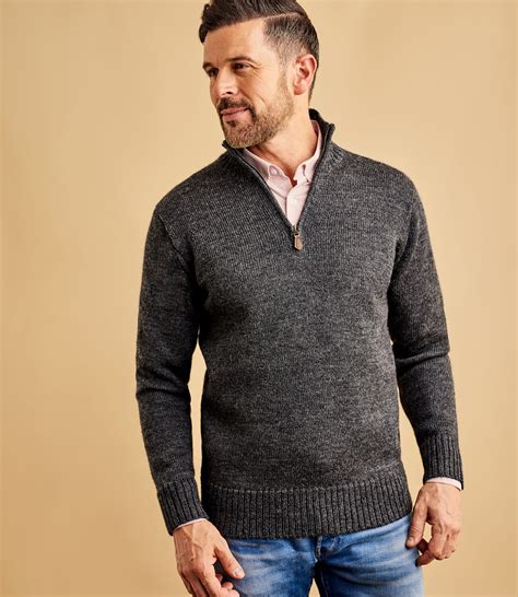 Charcoal Pure Wool Mens Pure Wool Country Zip Neck Jumper