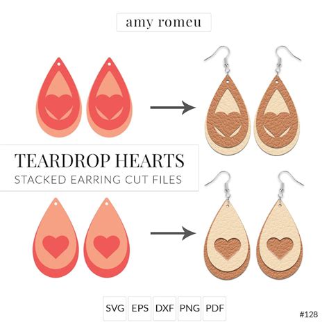 Heart Earrings Svg Valentines Day Heart Earring Template Etsy