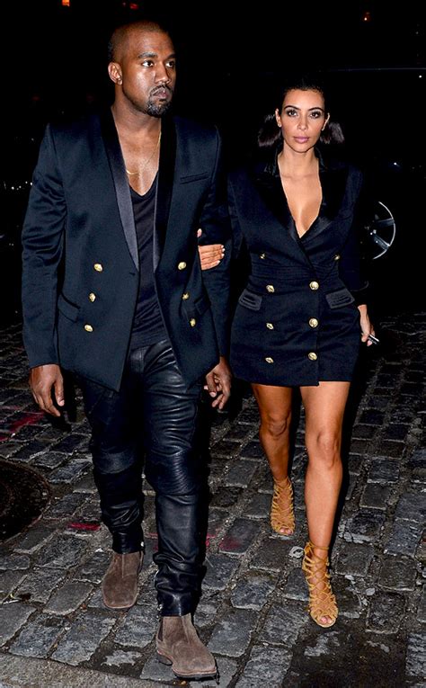kim kardashian and kanye west wear matching balmain outfits during date night in nyc e news