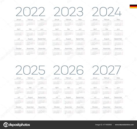 Calendrier Allemand Pour 2022 2023 2024 2025 2026 2027 Semaine Image