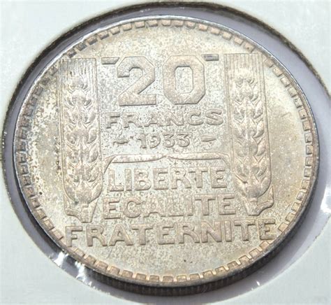 1933 France Silver Coin 20 Francs Liberte Egalite Fraternite E647