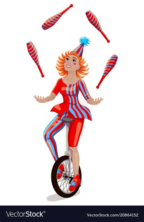 Circus Girl Juggler On A Unicycle Royalty Free Vector Image