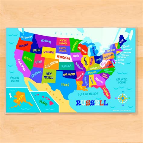 Kids Personalized Usa Map Placemat Laminated Placemat