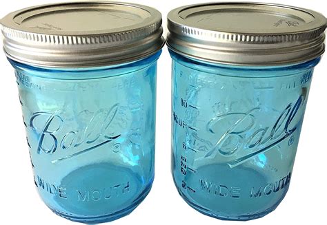 Aqua Blue Glass Wide Mouth Ball Mason Jar 16 Oz Set Of 4 Jars Home And Kitchen