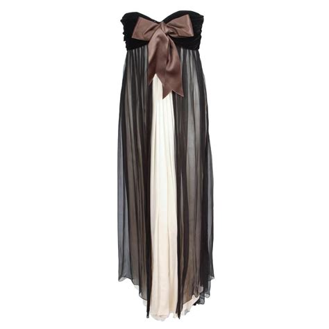 Yves Saint Laurent Haute Couture Empire Chiffon Velvet Evening Gown Dress For Sale At