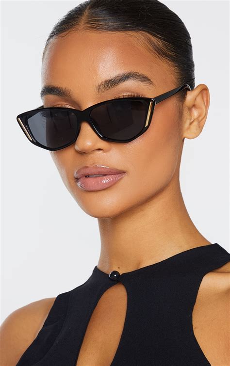 Black Cat Eye With Gold Trim Sunglasses Prettylittlething Ie