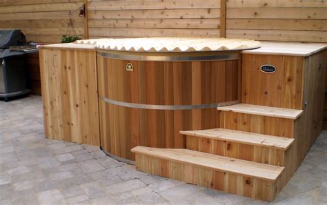 A 6 Diameter 4 Deep Cedar Hot Tub With A A Surround Deck The Deck Allows Easy Access And Is